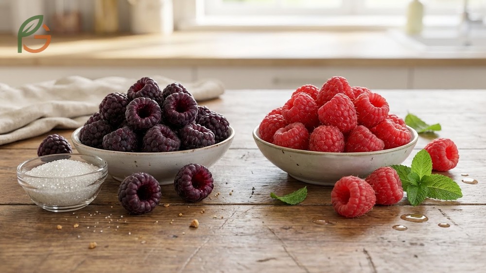 Taste and texture differences between black raspberries with higher sugar content and red raspberry varieties.