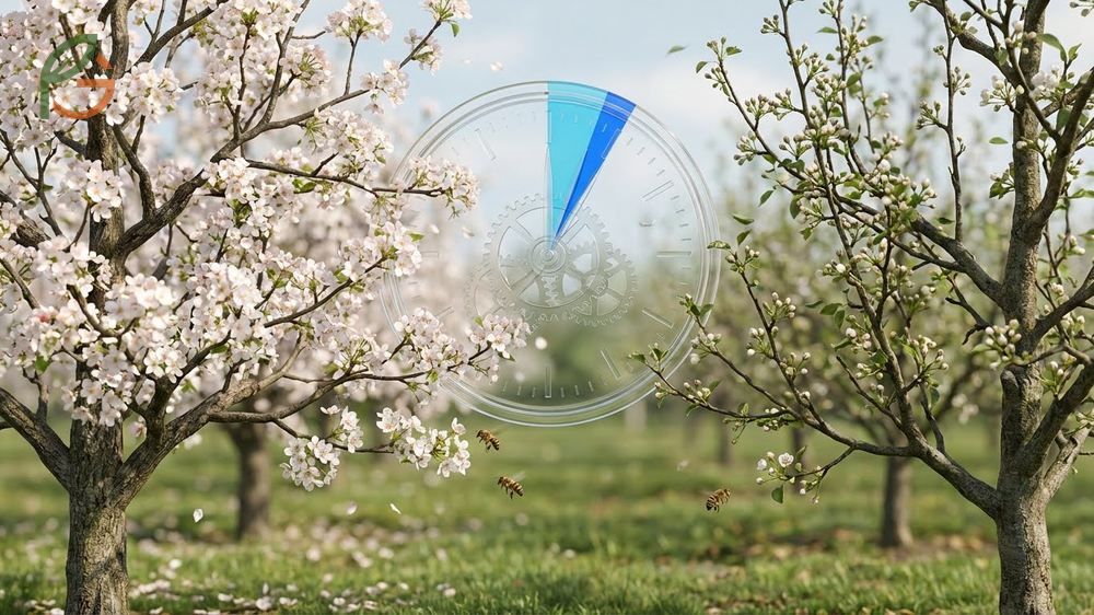 European Asian pollination guidelines noting bloom timing differences of 7 to 10 days between species.