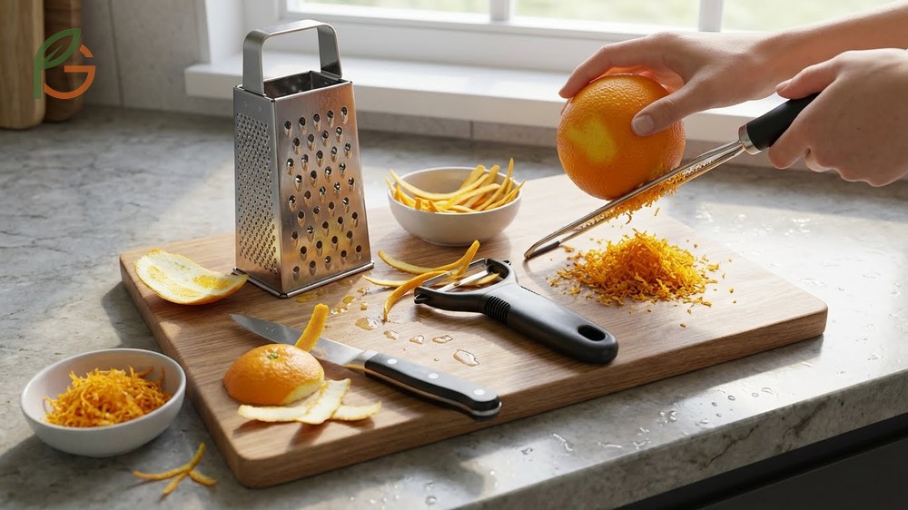 How to zest an orange without a zester requires washing the fruit thoroughly and drying it to prevent slipping during the process.
