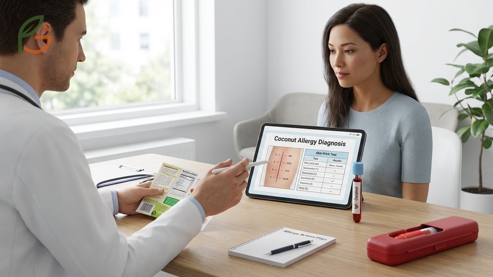 Managing coconut allergy strategies involving skin prick testing and communicating dietary needs to schools.