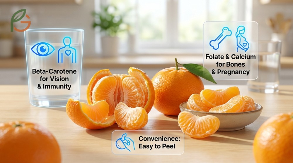 Mandarin orange nutrition facts feature 136µg of beta-carotene per fruit to support vision health and immune function.
