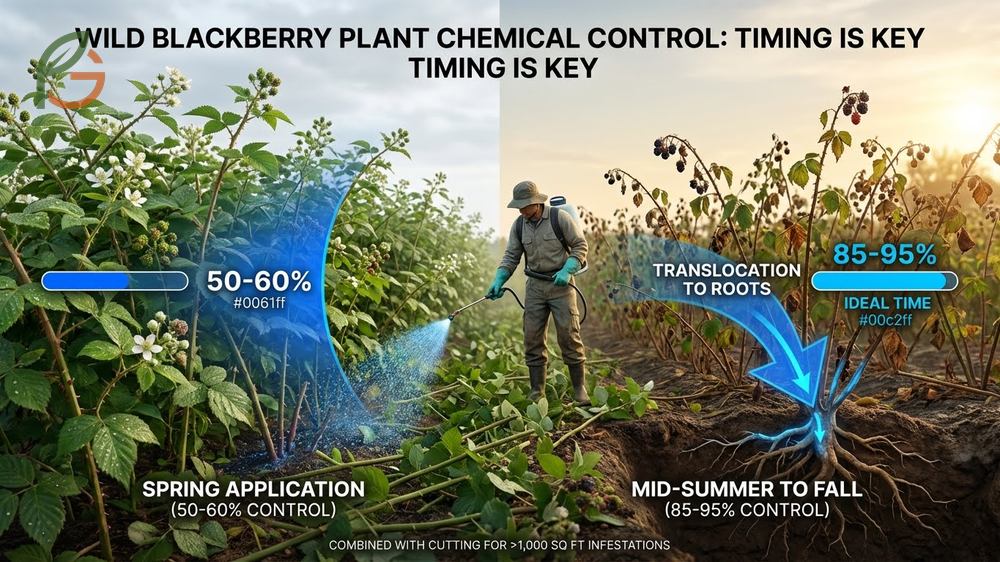 Poison wild blackberry plant methods achieve high control rates using herbicides like glyphosate applied in the fall.
