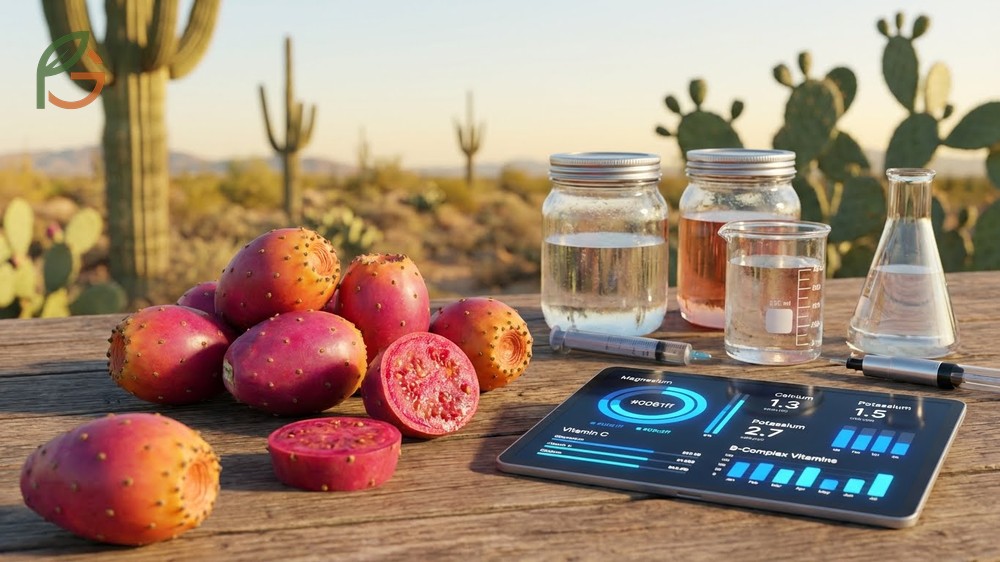 Prickly pear nutrition facts indicate 14mg of vitamin C and 85mg of magnesium per 100 gram serving.