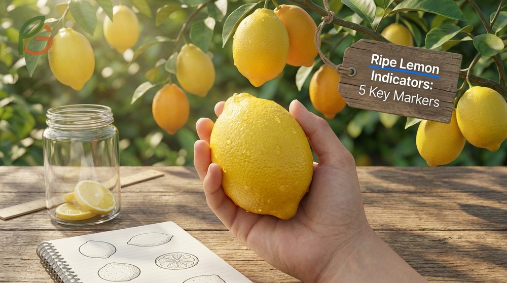 Ripe lemon indicators featuring bright yellow skin and a diameter of 2 to 3 inches for standard varieties.