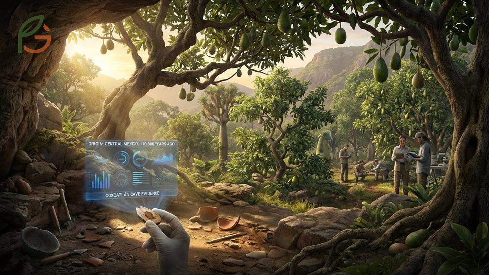 Where did avocados originate showing Central Mexico history dating back 10000 years with ancient varieties.