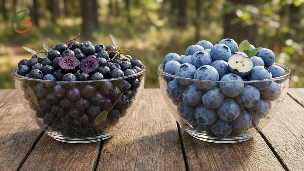 What color are blueberries comparison showing darker purple hues in wild berries versus lighter cultivated varieties.