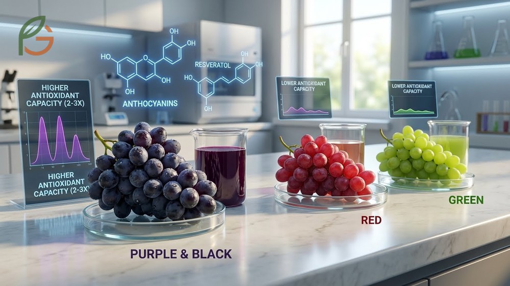 Which grapes are healthier analysis comparing antioxidant capacity in purple versus green and red varieties.