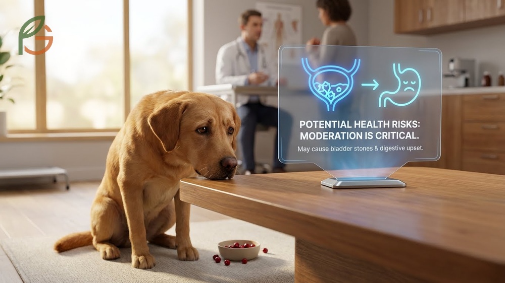 Potential health risks of cranberries for dogs include calcium oxalate bladder stones from excessive consumption.