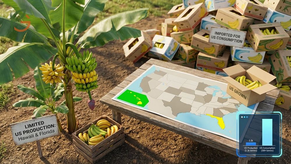Do bananas grow in the US analysis showing limited production in Hawaii and Florida compared to imports.