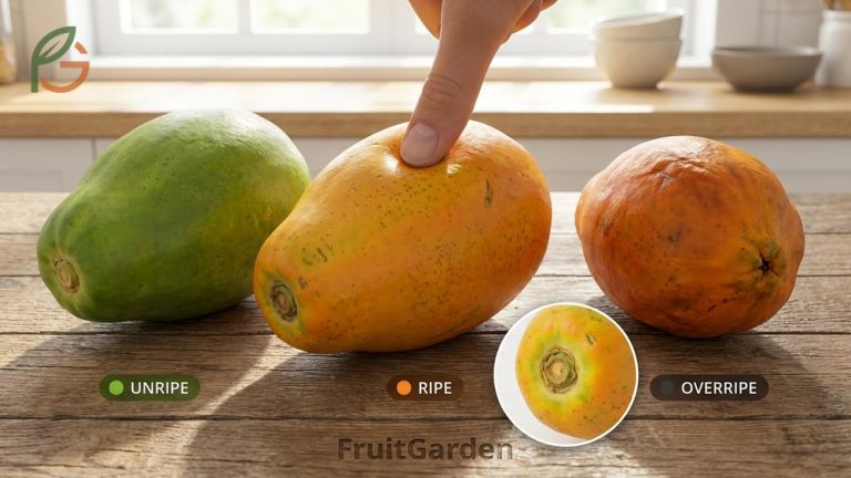 How to tell if papaya is ripe by checking skin color yellowing and gentle firmness to the thumb press.