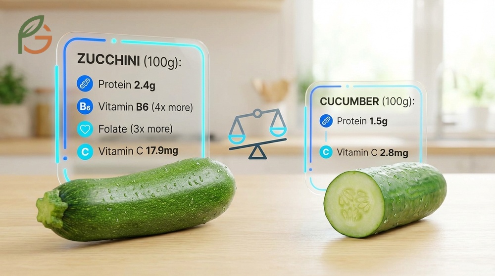 Nutritional difference zucchini cucumber shows zucchini provides seventeen milligrams of vitamin C which is much higher than cucumbers.