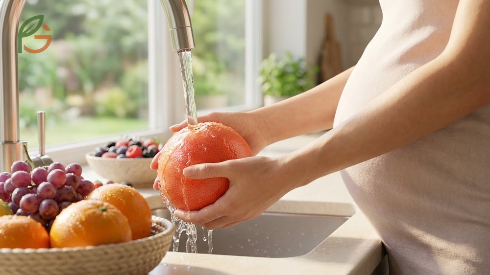 Grapefruit combined with berries and apples provides diverse nutrients for neural tube formation in early pregnancy.