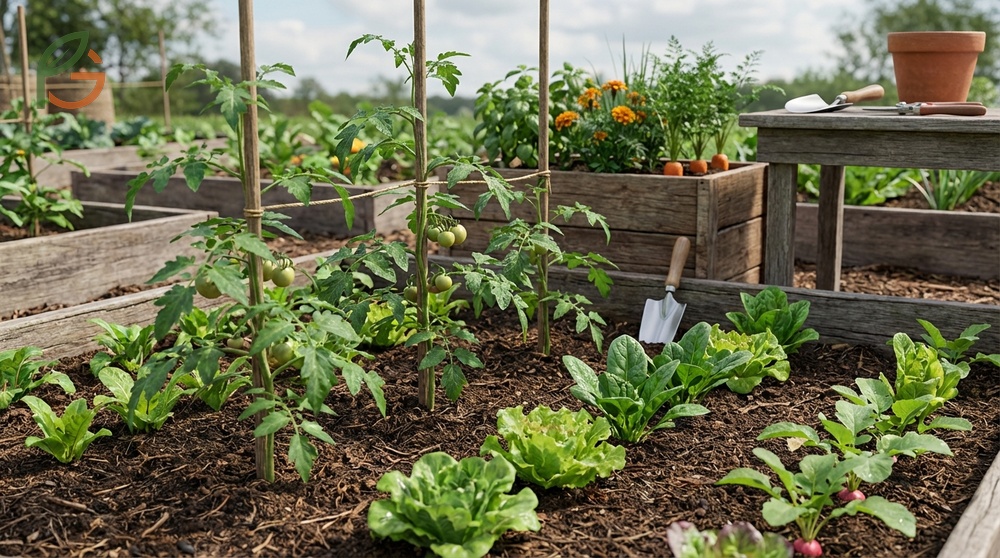 Tomato companion planting best practices include matching water needs and considering mature plant sizes for optimal spacing.