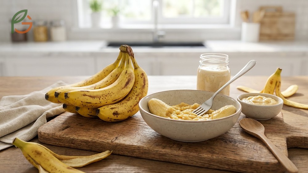 Overripe bananas with brown spots containing high antioxidant levels and natural sugars for recipes.