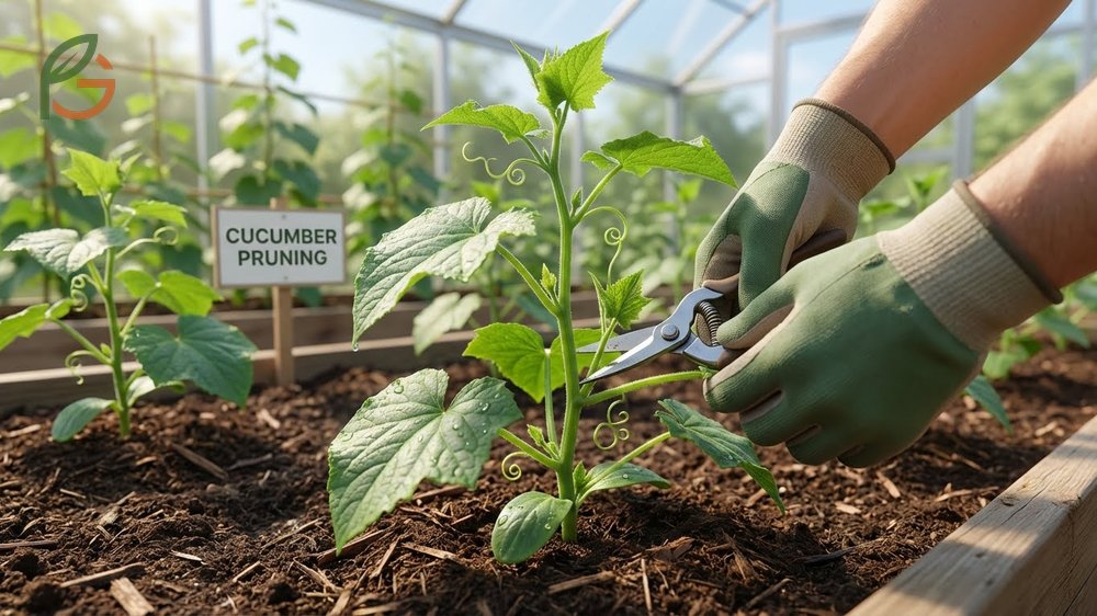 When to prune cucumbers starts 2 weeks after planting by removing laterals on the bottom 24 inches of the main stem.