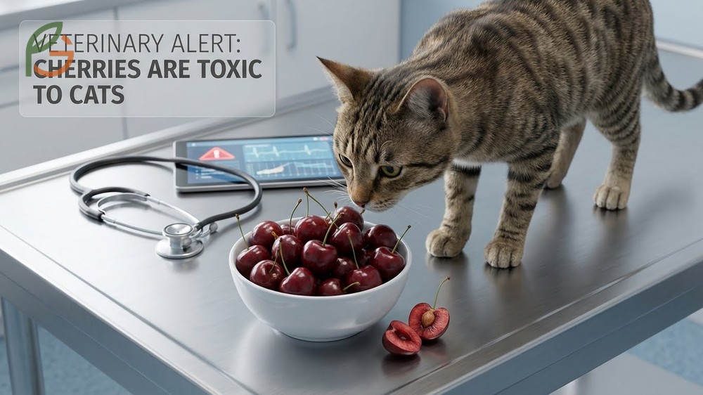 Can cats eat cherries explanation detailing how chewed pits release hydrogen cyanide that interferes with cellular oxygen uptake.