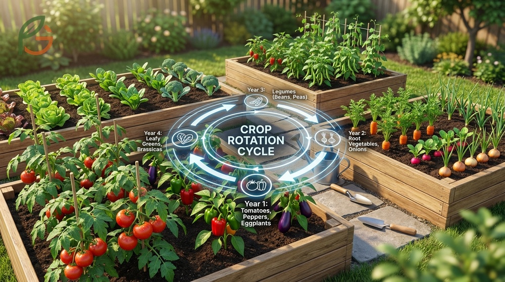 Crop rotation for tomatoes involves moving nightshade crops to new beds every 3 to 4 years to prevent soilborne diseases.