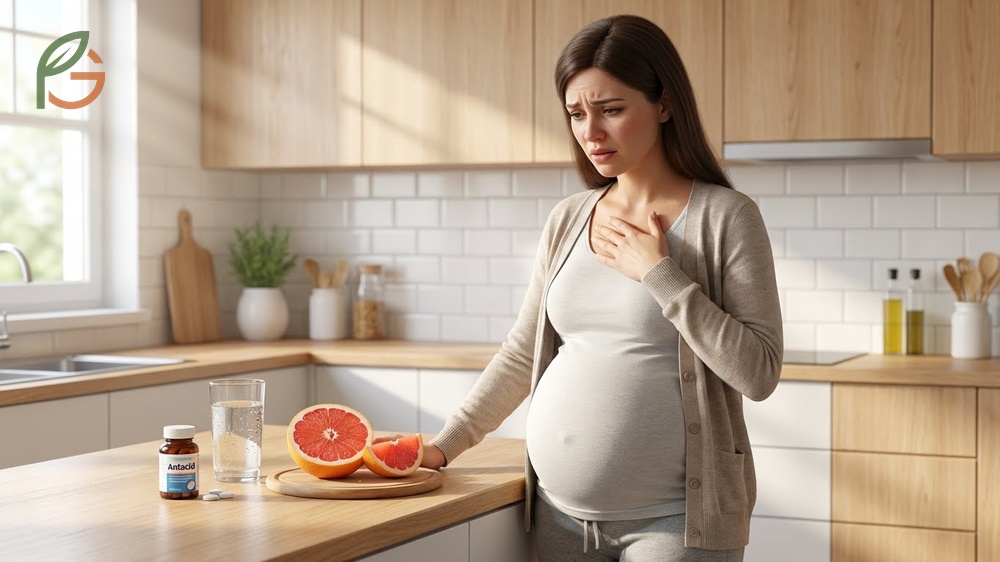 Eating smaller portions of grapefruit with protein helps prevent heartburn caused by pregnancy hormone changes.