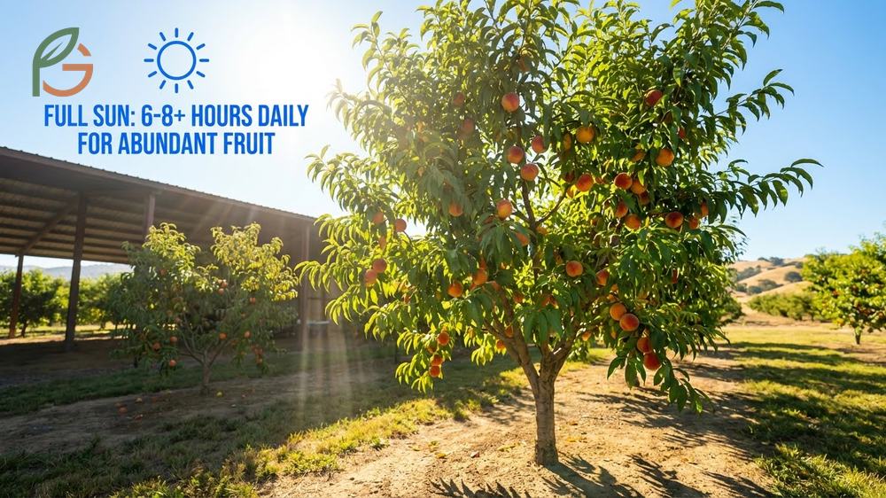 Peach trees require at least six to eight hours of direct sunlight daily to produce sweet and sizable fruit.