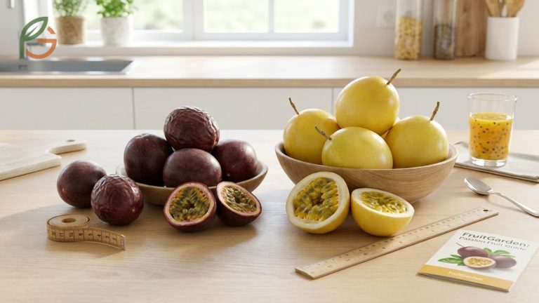 Purple vs Yellow passion fruit appearance varies as purple skin wrinkles when ripe while yellow stays smooth.