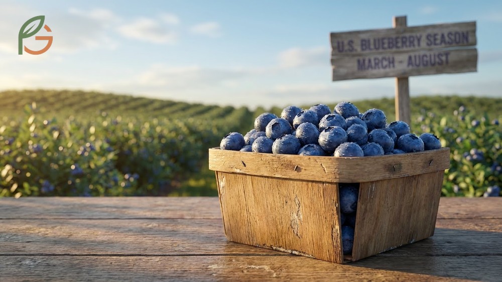 When are blueberries in season overview spanning April to mid August with regional variations across US states.