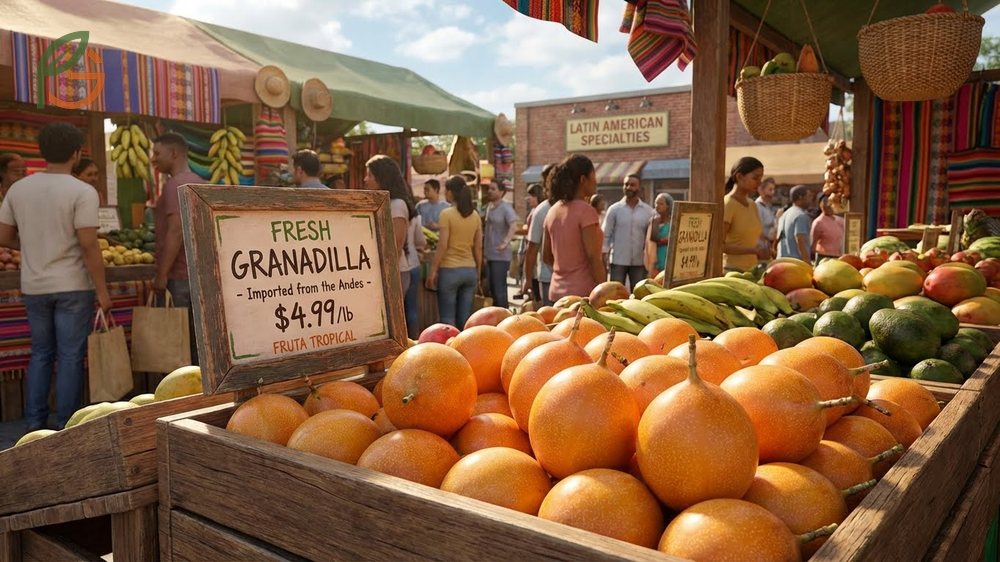 Where to buy granadilla at Latin American markets featuring fresh imports from Colombia and Ecuador for tropical fruit fans.