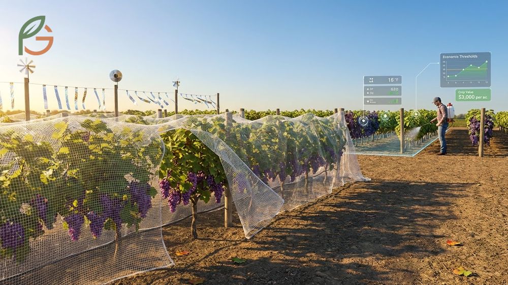 Grape protection methods combining methyl anthranilate repellents with habitat modification for a cost-effective strategy.