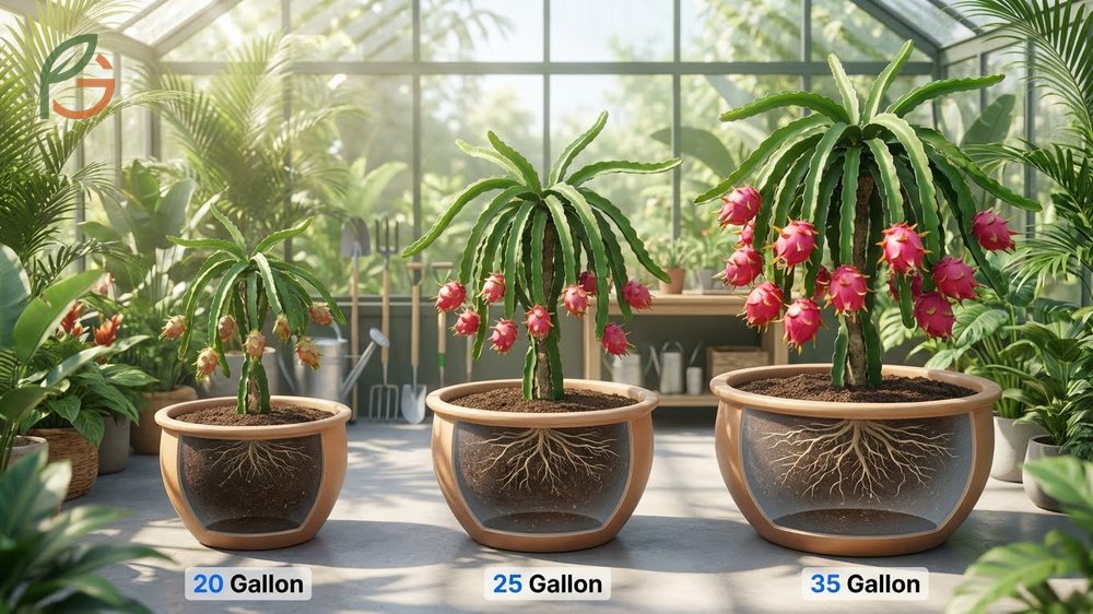 Pot size requirements for dragon fruit suggest using 20-35 gallon containers to ensure robust growth and fruiting.