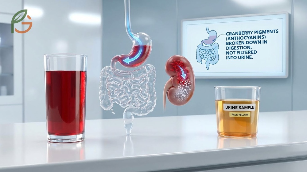 Can cranberry juice change urine color discussion confirming pigments break down during digestion causing pale yellow rather than red urine.