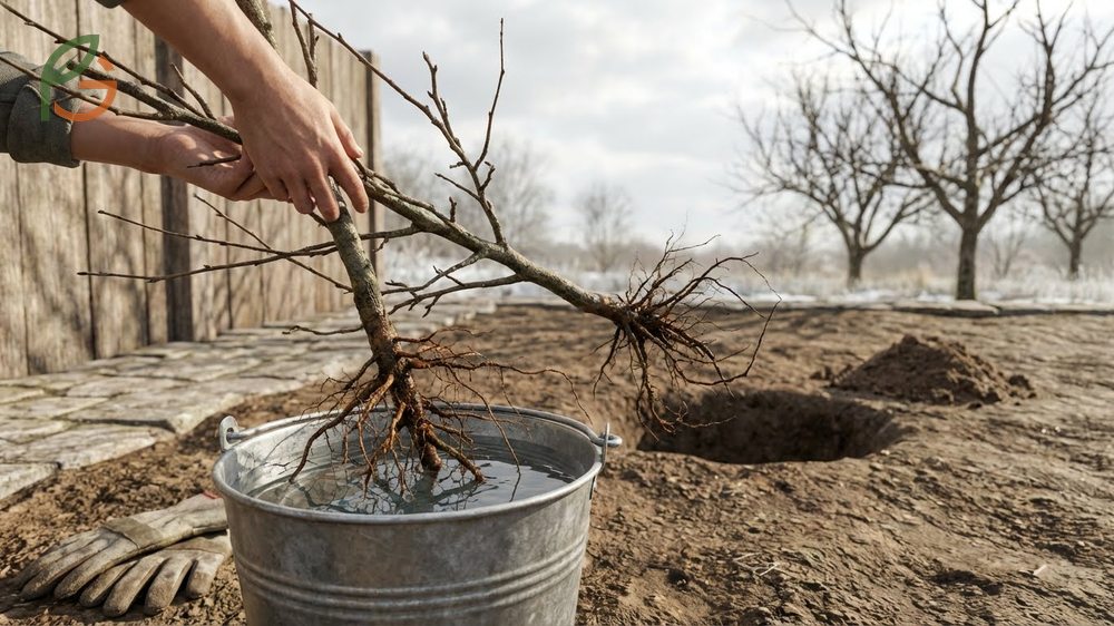 Planting bare root pears using proper depth and spacing techniques.