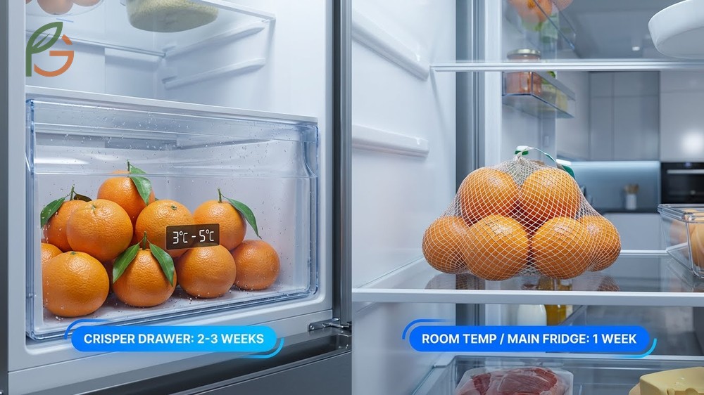 Refrigerator storage tips for clementines suggest using the crisper drawer to maintain optimal humidity.