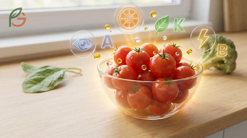 Vitamin content in tomatoes includes significant amounts of vitamins A and C for health.