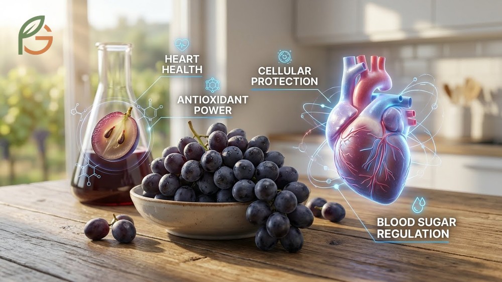 What are black grapes good for including heart health support and cellular protection against oxidative damage.