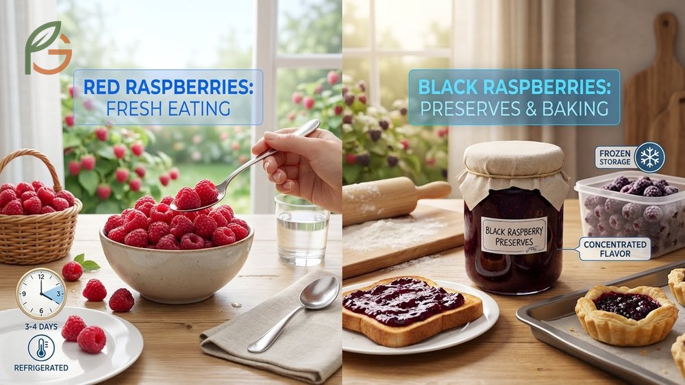 Which raspberry is better depends on use with red varieties lasting 3 to 4 days refrigerated for fresh eating.