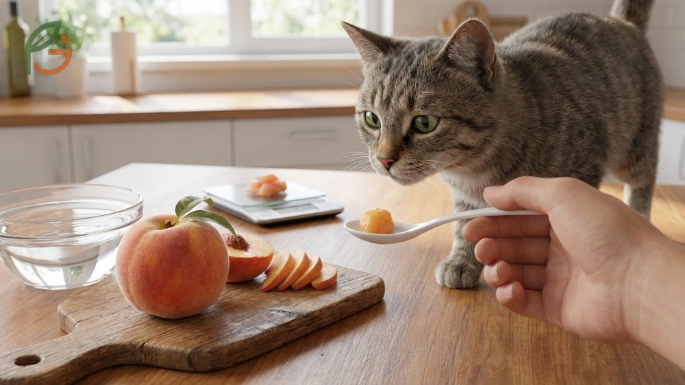 Are peaches safe for cats considering high sugar content of 13g per fruit and obesity risks.