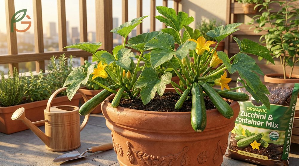 Growing zucchini in pots yields six to ten pounds of squash per plant in small spaces.