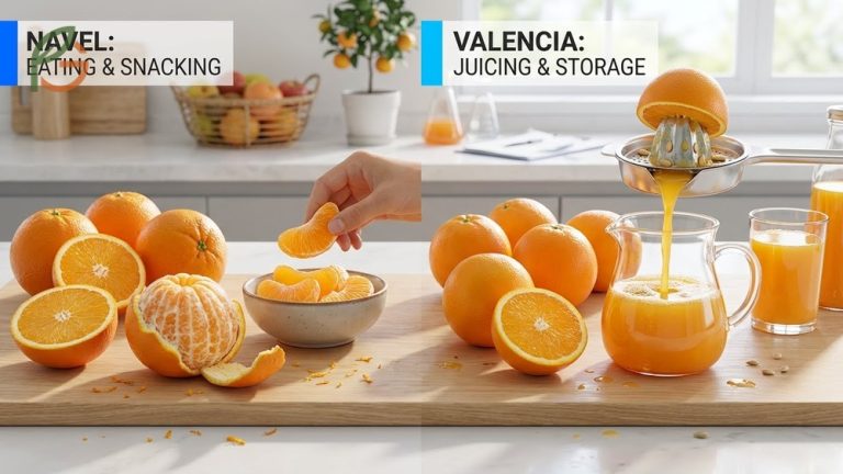 Navel vs Valencia oranges comparison helps consumers choose between seedless snacking fruits and high yield juicing varieties.