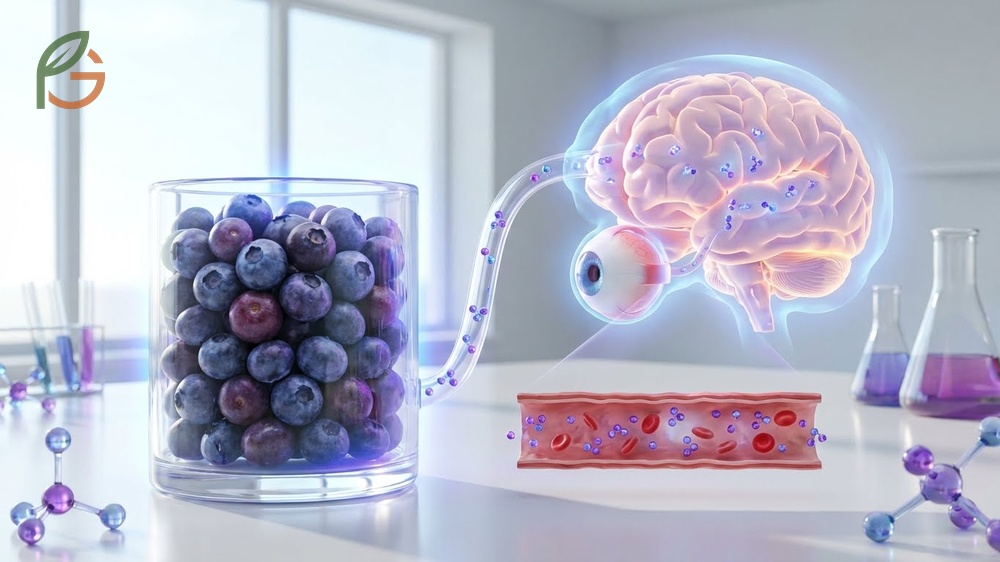 Anthocyanins benefits in bilberries involve reducing oxidative stress and strengthening capillary walls in the retina.