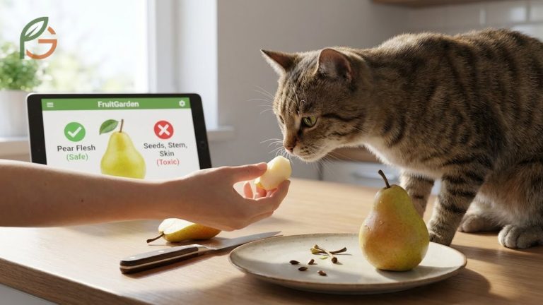 Can cats eat pears safety guide explaining toxic seeds and safe flesh consumption.