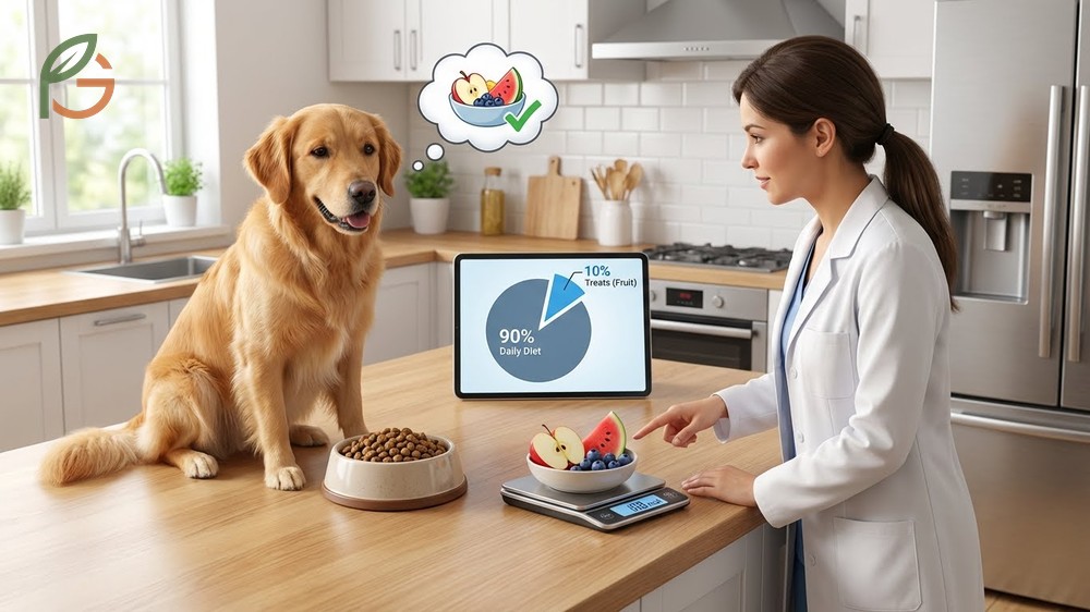Safe fruit serving size for dogs ensuring treats remain under ten percent of daily calories.