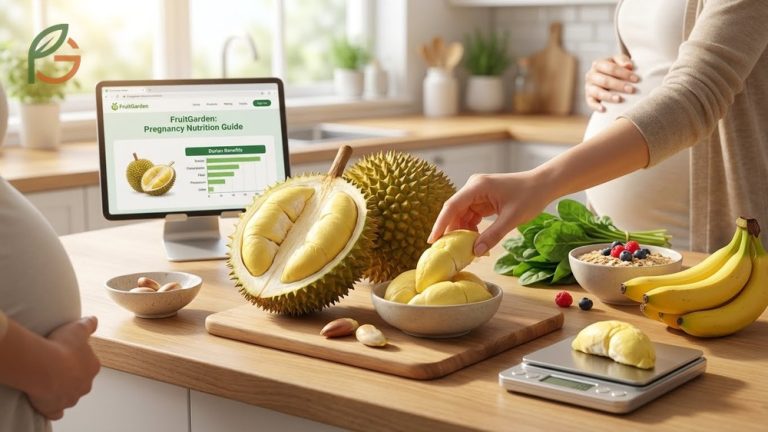 Durian fruit for pregnancy benefits include folate for fetal development and fiber for digestive health.