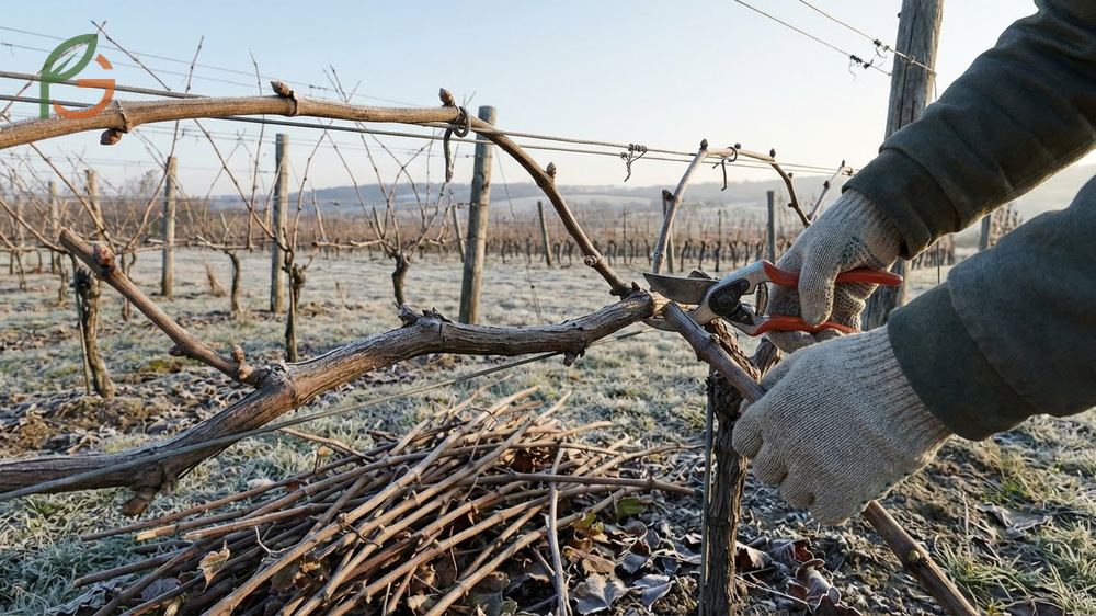 How to prune grape vines by directing plant energy toward high quality fruit production through cane reduction.