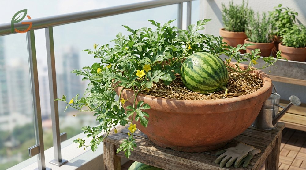 Growing watermelon in pots allows soil warming 5 to 10 degrees faster for earlier planting in small spaces.