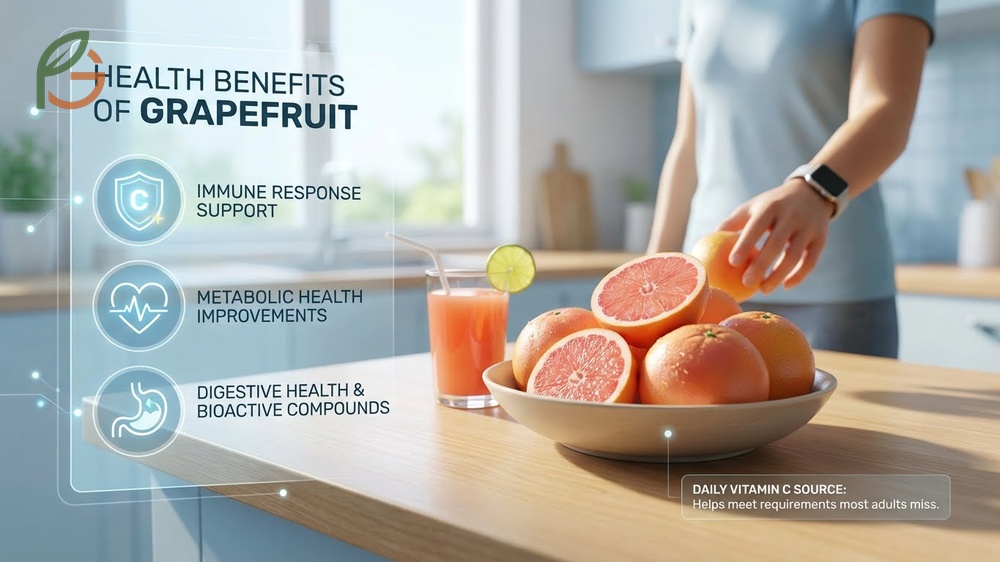 Vitamin C and lycopene in grapefruit act as antioxidants to protect cells from oxidative damage and heart disease.