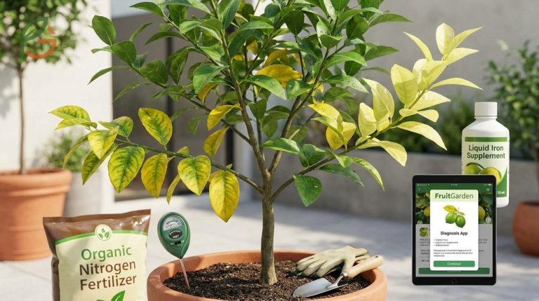 Lime tree yellow leaves guide for diagnosing nitrogen deficiency, iron chlorosis, and overwatering symptoms.