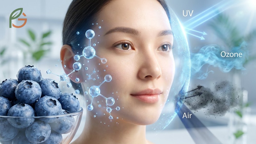 Blueberry benefits for skin involve polyphenols penetrating layers to strengthen internal defenses against environmental stressors.