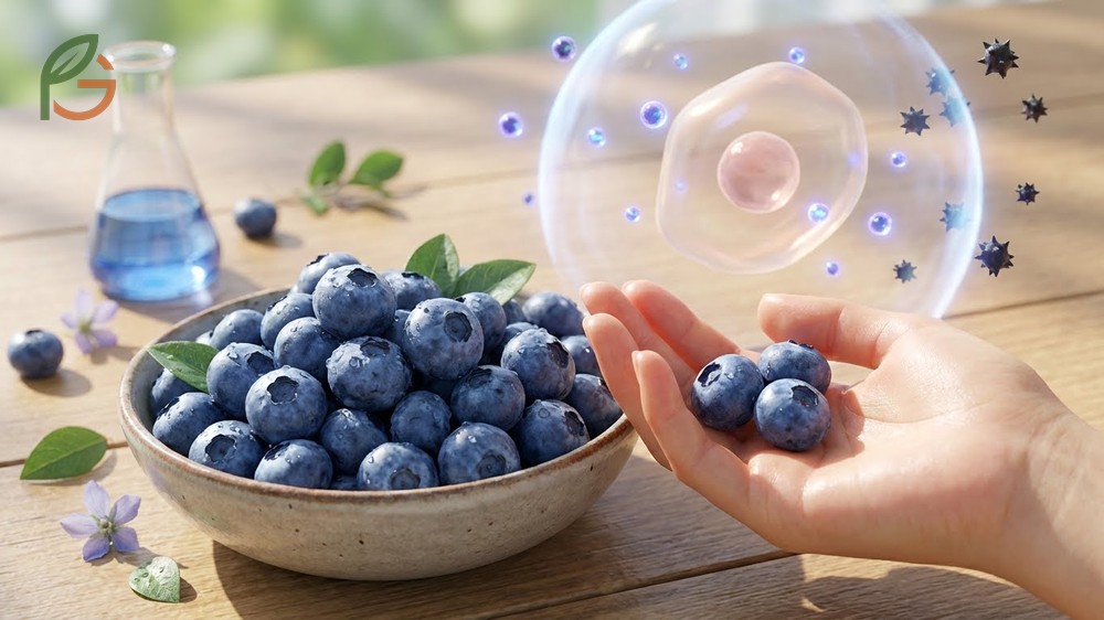 Antioxidants for skin from blueberries provide high concentrations of anthocyanins and vitamins C and E.