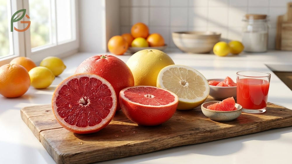 Half a medium red grapefruit contains 16 mcg of vitamin A and powerful lycopene antioxidants for cellular health.