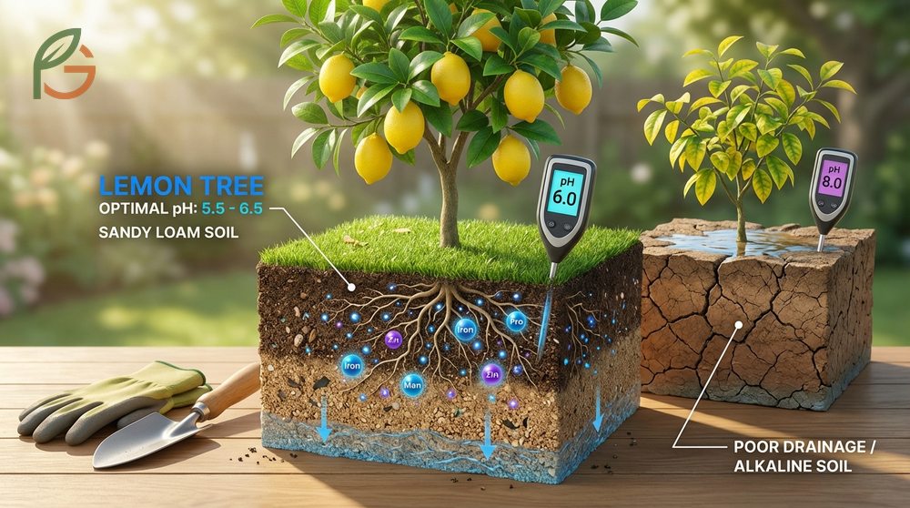 Best soil for lemon tree growth requires sandy loam texture with pH between 5.5 and 6.5 for nutrient absorption.