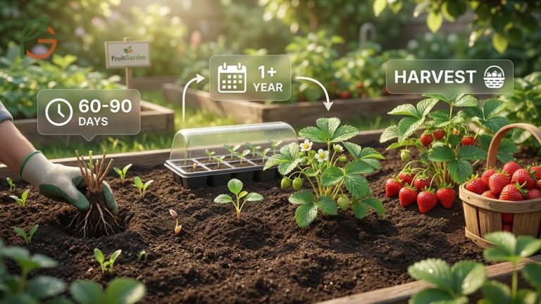 How long do strawberries take to grow infographic showing 60 to 90 days from planting bare root crowns to harvest.
